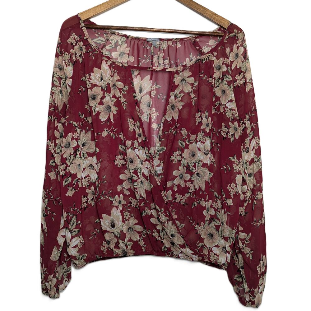 Women's Charlotte Russe Floral Blouse Dark Red Size L